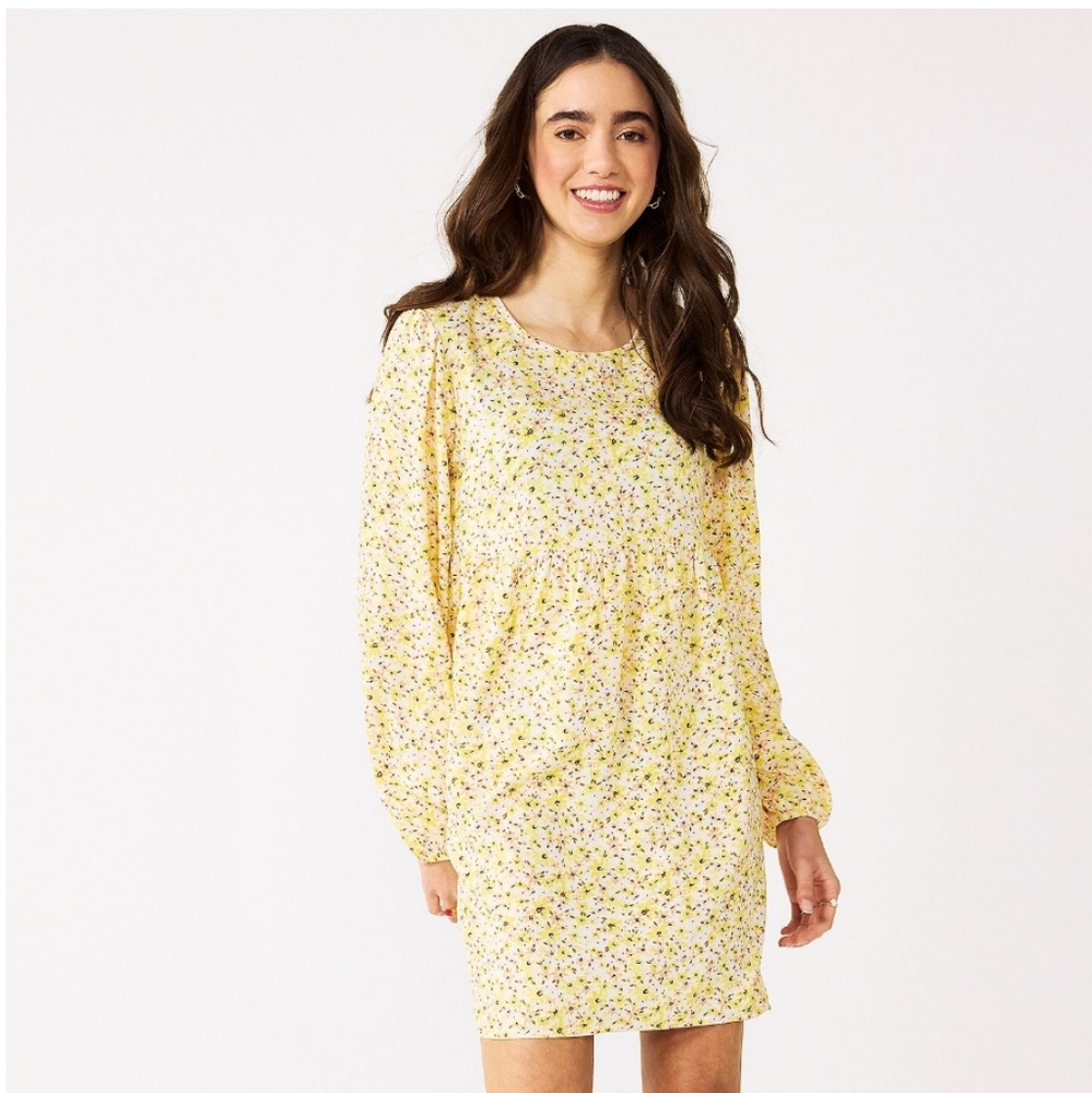 SO Goods for Life Yellow Floral Long Sleeve Mini Dress Fairy Cottage Sz XXL NWT